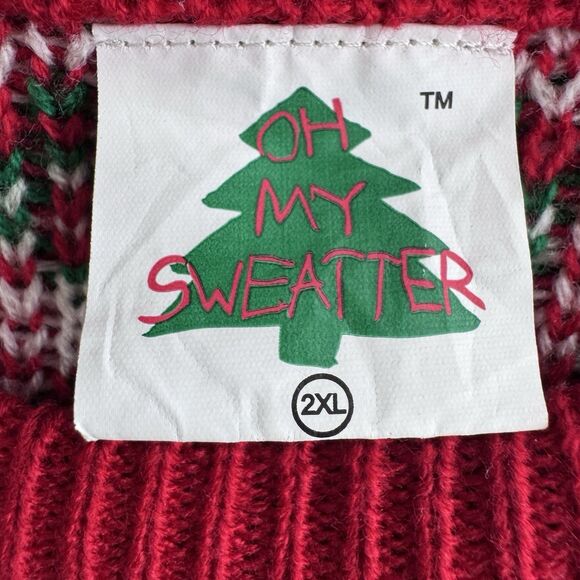 Oh My Sweater Ugly Christmas Sweater Naughty Reindeer Holiday Red Green Mens 2XL - Picture 3 of 4